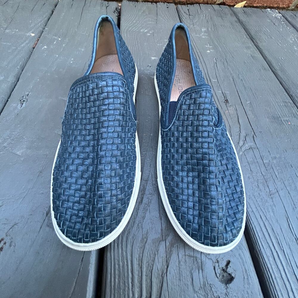 J/Slides Calina Navy Woven Leather Slip-On Sneakers Size 8 - Picture 2 of 7